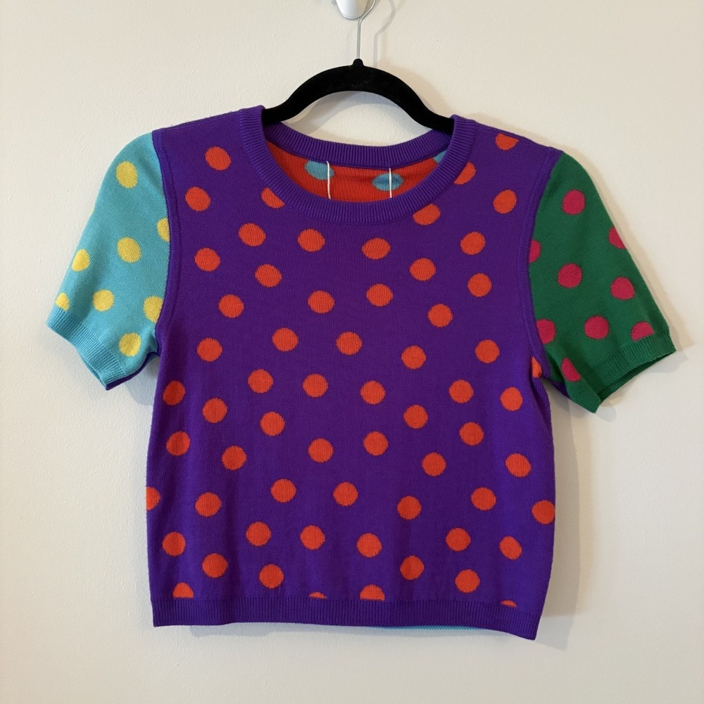 NWT Alice + Olivia Ciara Reversible Dot Wool Blend Sweater Sz S ASO Keke Palmer